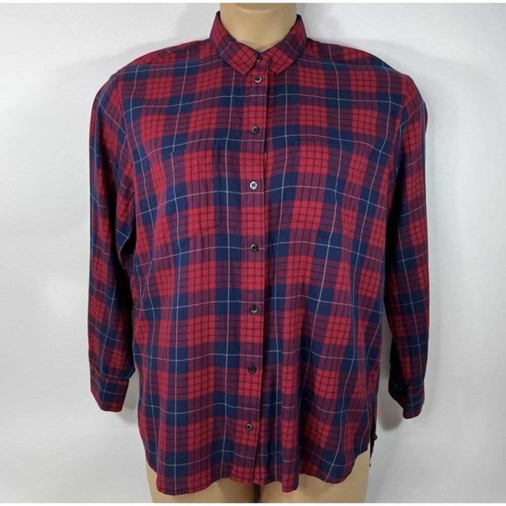 J.Crew Boy Fit Women's Size M Red / Blue Plaid Button-Up 100% Cotton Shirt - Picture 2 of 16